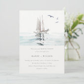 Elegant Waterverf Nautical Sailing Yacht Wedding Kaart (Staand voorkant)
