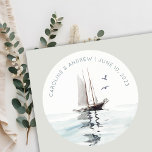 Elegant Waterverf Nautical Sailing Yacht Wedding Ronde Sticker<br><div class="desc">Neem contact met mij op via yellowfebstudio@gmail.com voor meer aanpassingen of andere overeenkomende objecten.</div>