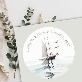 Elegant Waterverf Nautical Sailing Yacht Wedding Ronde Sticker