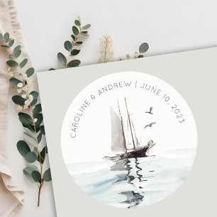 Elegant Waterverf Nautical Sailing Yacht Wedding Ronde Sticker