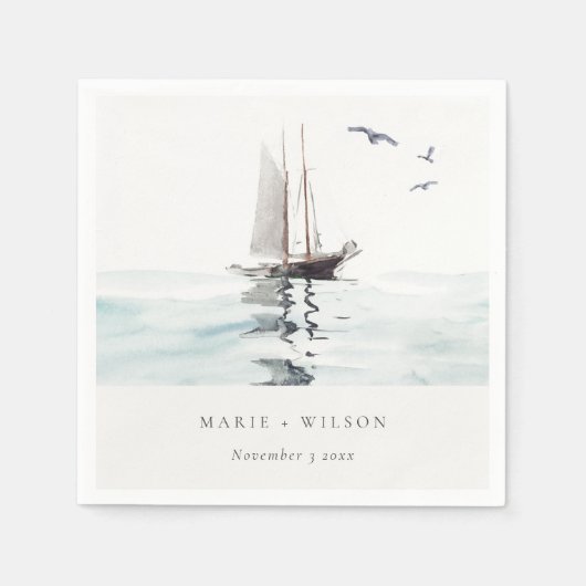 Elegant Waterverf Nautical Sailing Yacht Wedding Servet (Voorkant)