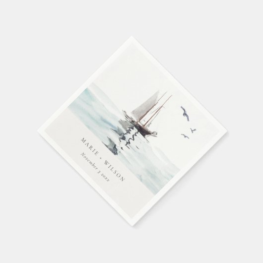 Elegant Waterverf Nautical Sailing Yacht Wedding Servet (Hoek)