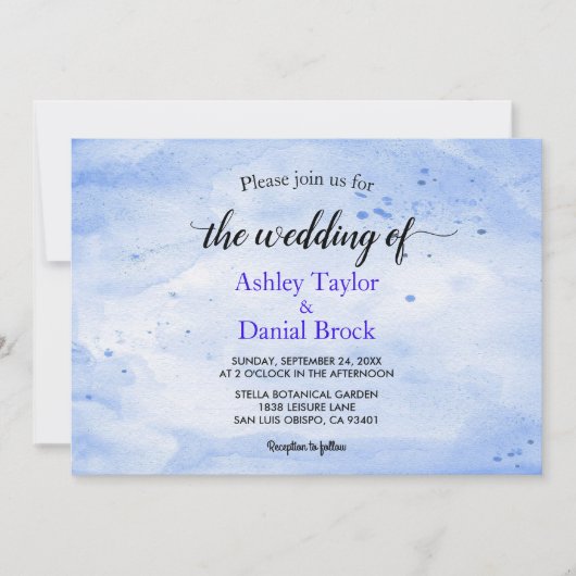 Elegant Waterverf Navy Blue Classy Rustic Wedding Kaart (Voorkant)