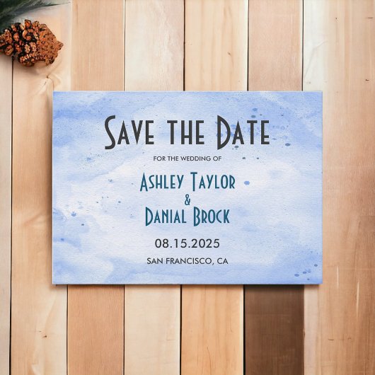 Elegant Waterverf Navy Blue Classy Rustic Wedding Save The Date