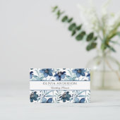Elegant Waterverf Navy Blue Floral Modern Pattern Visitekaartje (Staand voorkant)