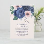 Elegant Waterverf Navy Blue Floral Wedding Invita Kaart (Staand voorkant)