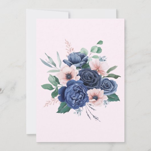 Elegant Waterverf Navy Blue Floral Wedding Invita Kaart (Achterkant)