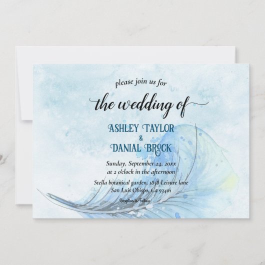 Elegant Waterverf Navy Blue Rustic Modern Wedding Kaart (Voorkant)
