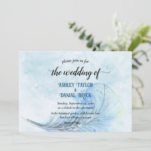 Elegant Waterverf Navy Blue Rustic Modern Wedding Kaart (Staand voorkant)