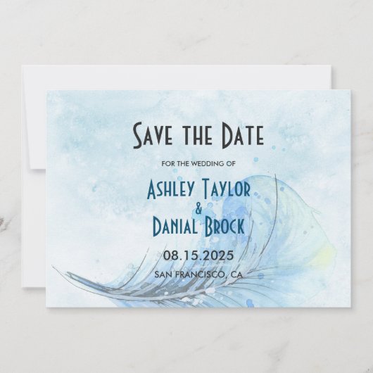 Elegant Waterverf Navy Blue Rustic Modern Wedding Save The Date (Voorkant)