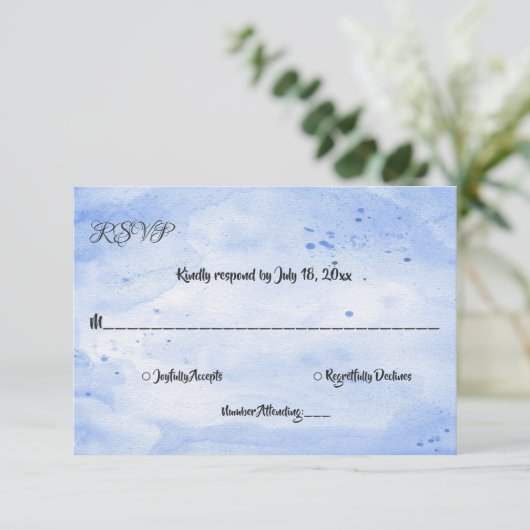 Elegant Waterverf Navy Blue Rustic Wedding RSVP Kaartje (Staand voorkant)