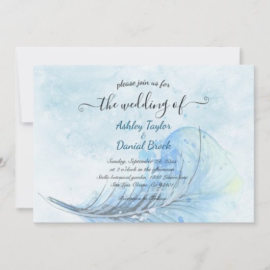 Elegant Waterverf Navy Blue Script Modern Wedding Kaart (Voorkant)