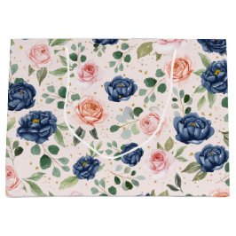 Elegant Waterverf Navy Coral Floral Groot Cadeauzakje