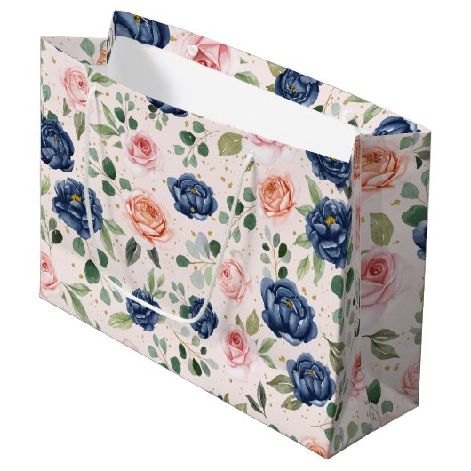 Elegant Waterverf Navy Coral Floral Groot Cadeauzakje (Voorkant Gekanteld)