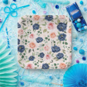 Elegant Waterverf Navy Koraal Bloem Papieren Bordje (Feest)