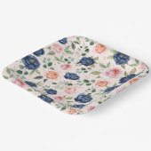 Elegant Waterverf Navy Koraal Bloem Papieren Bordje (Gebogen)