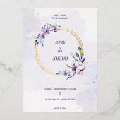 Elegant Waterverf Neutrale florale bruiloft goud Folie Uitnodiging (Voorkant)