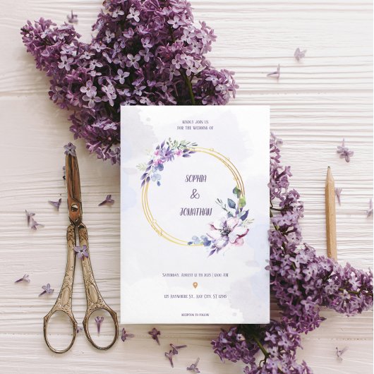 Elegant Waterverf Neutrale florale bruiloft goud Folie Uitnodiging