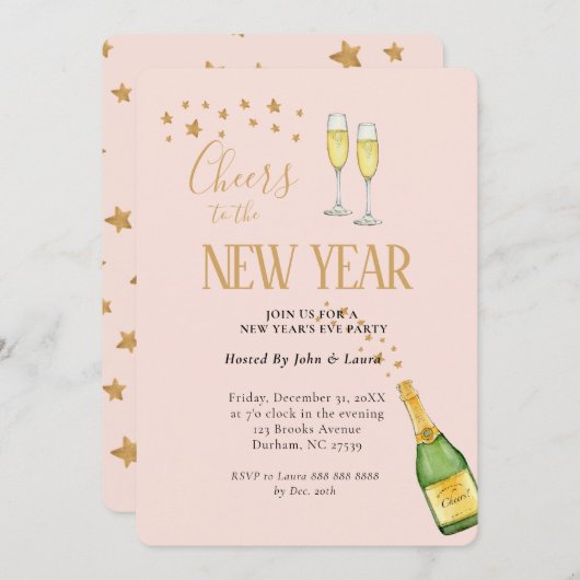 Elegant waterverf Nieuwe jaren uitnodiging (Voorkant / Achterkant)