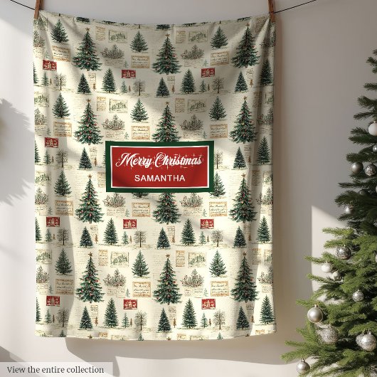 Elegant waterverf nostalgisch kerstcadeau fleece deken