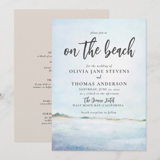 Elegant Waterverf Ocean Beach All in One Wedding Kaart (Voorkant / Achterkant)