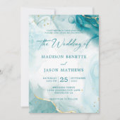 Elegant Waterverf Ocean Blauwgroen Blue Gold Weddi Kaart (Voorkant)