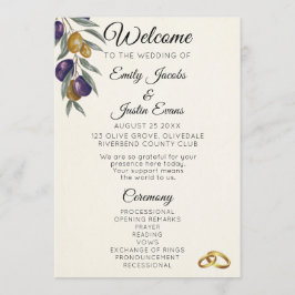 Elegant Waterverf Olijf Trouwprogramma Programmakaart