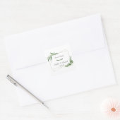 Elegant Waterverf Olijfgroen Goud Bruiloft Vierkante Sticker (Envelop)