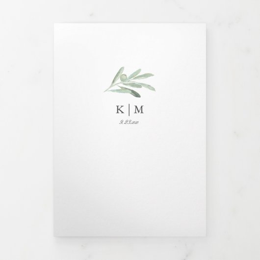 Elegant Waterverf Olive Branch All-in-One Wedding Drieluik Uitnodiging (Cover)