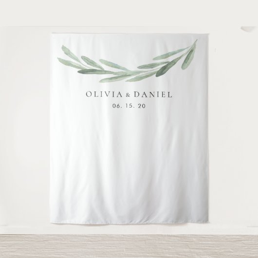 Elegant Waterverf Olive Branch Wedding Backdrop Wandkleed (Voorkant)