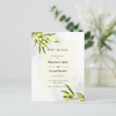 Elegant Waterverf Olive Branches slaan de datum op Aankondigingskaart (Staand voorkant)