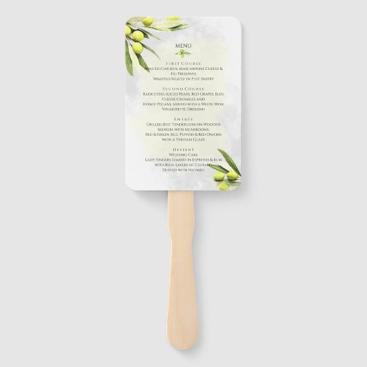 Elegant Waterverf Olive Branches Wedding Menu Handwaaier (Achterkant)