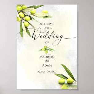 Elegant Waterverf Olive Branches Wedding Poster