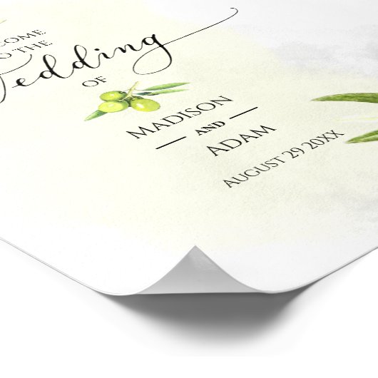 Elegant Waterverf Olive Branches Wedding Poster (Hoek)