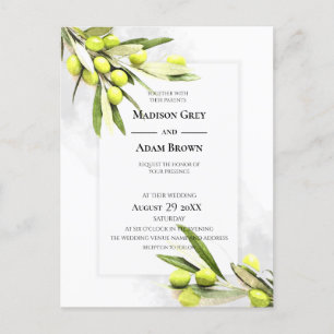 Elegant Waterverf Olive Branches Wedding Uitnodiging Briefkaart