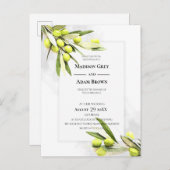 Elegant Waterverf Olive Branches Wedding Uitnodiging Briefkaart (Voorkant / Achterkant)