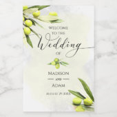 Elegant Waterverf Olive Branches Wedding Wijn Etiket (Enkel label)