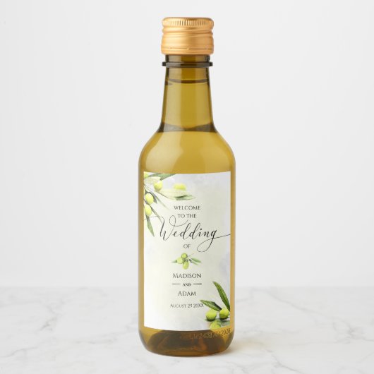 Elegant Waterverf Olive Branches Wedding Wijn Etiket (Voorkant)