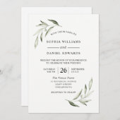 Elegant Waterverf Olive Green Leaf Wedding Kaart (Voorkant / Achterkant)