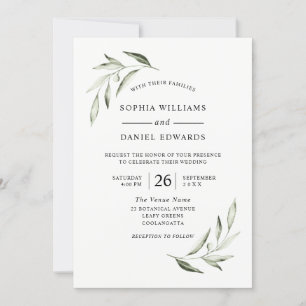 Elegant Waterverf Olive Green Leaf Wedding Kaart