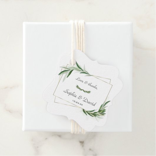 Elegant Waterverf Olive Greenery Gold Wedding Bedankjes Labels (In situ)