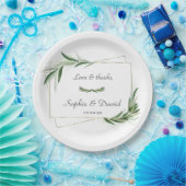 Elegant Waterverf Olive Greenery Gold Wedding Papieren Bordje (Feest)