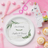 Elegant Waterverf Olive Greenery Gold Wedding Papieren Bordje (Feest)