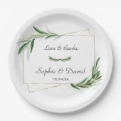 Elegant Waterverf Olive Greenery Gold Wedding Papieren Bordje (Voorkant)