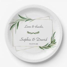 Elegant Waterverf Olive Greenery Gold Wedding Papieren Bordje