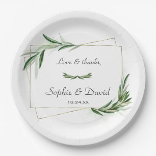 Elegant Waterverf Olive Greenery Gold Wedding Papieren Bordje
