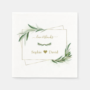 Elegant Waterverf Olive Greenery Gold Wedding Servet