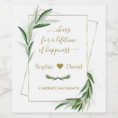Elegant Waterverf Olive Greenery Gold Wedding Wijn Etiket (Enkel label)