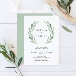 Elegant Waterverf Olive Leaf Wreatgreen Wedding Kaart
