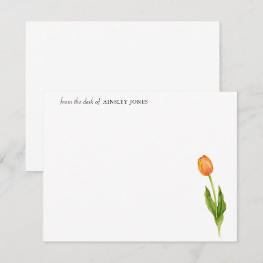 Elegant waterverf oranje tulpenbloemkaart notitiekaartje (Voorkant / Achterkant)